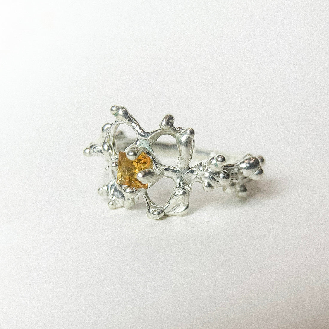 CITRINE FLOWER SILVER RING