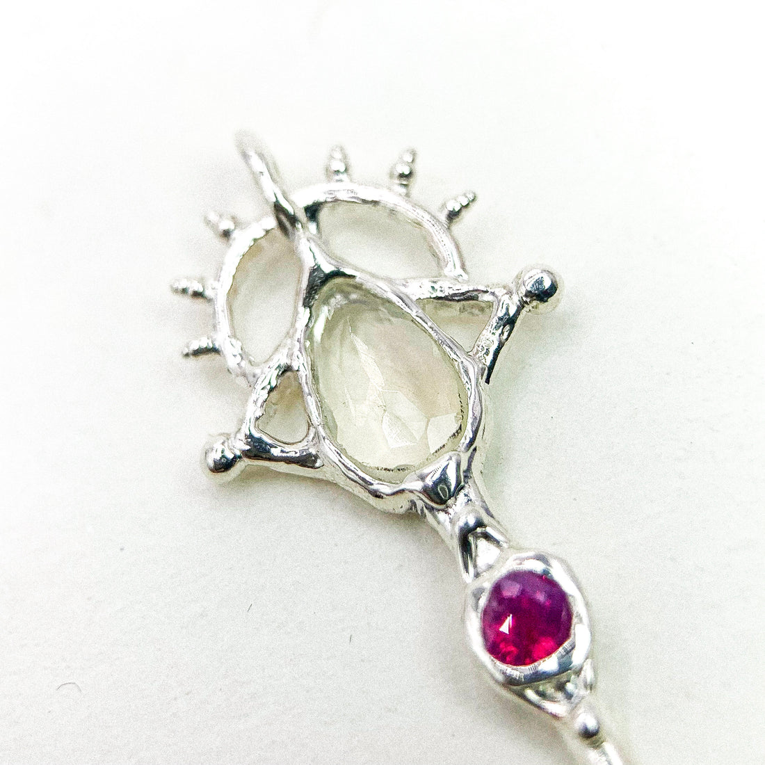 OPAL AND MILKY SAPPHIRE KEY SILVER PENDANT