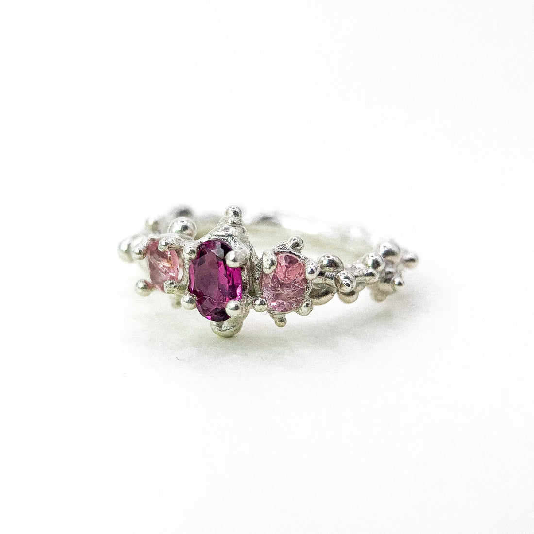 CITRINE PINK GARNET BUBBLING SILVER RING