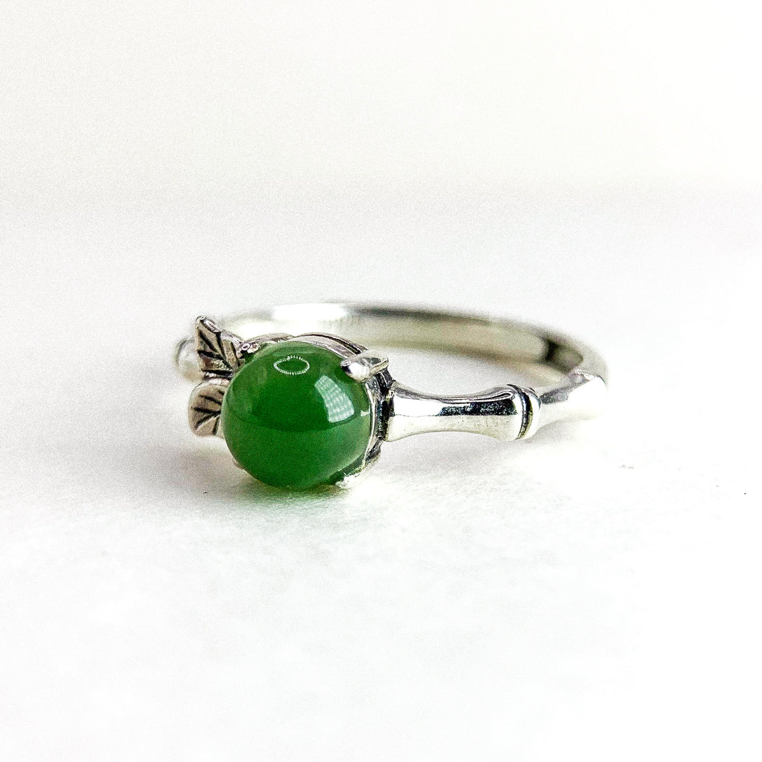JADE BAMBOO LEAF SILVER RING