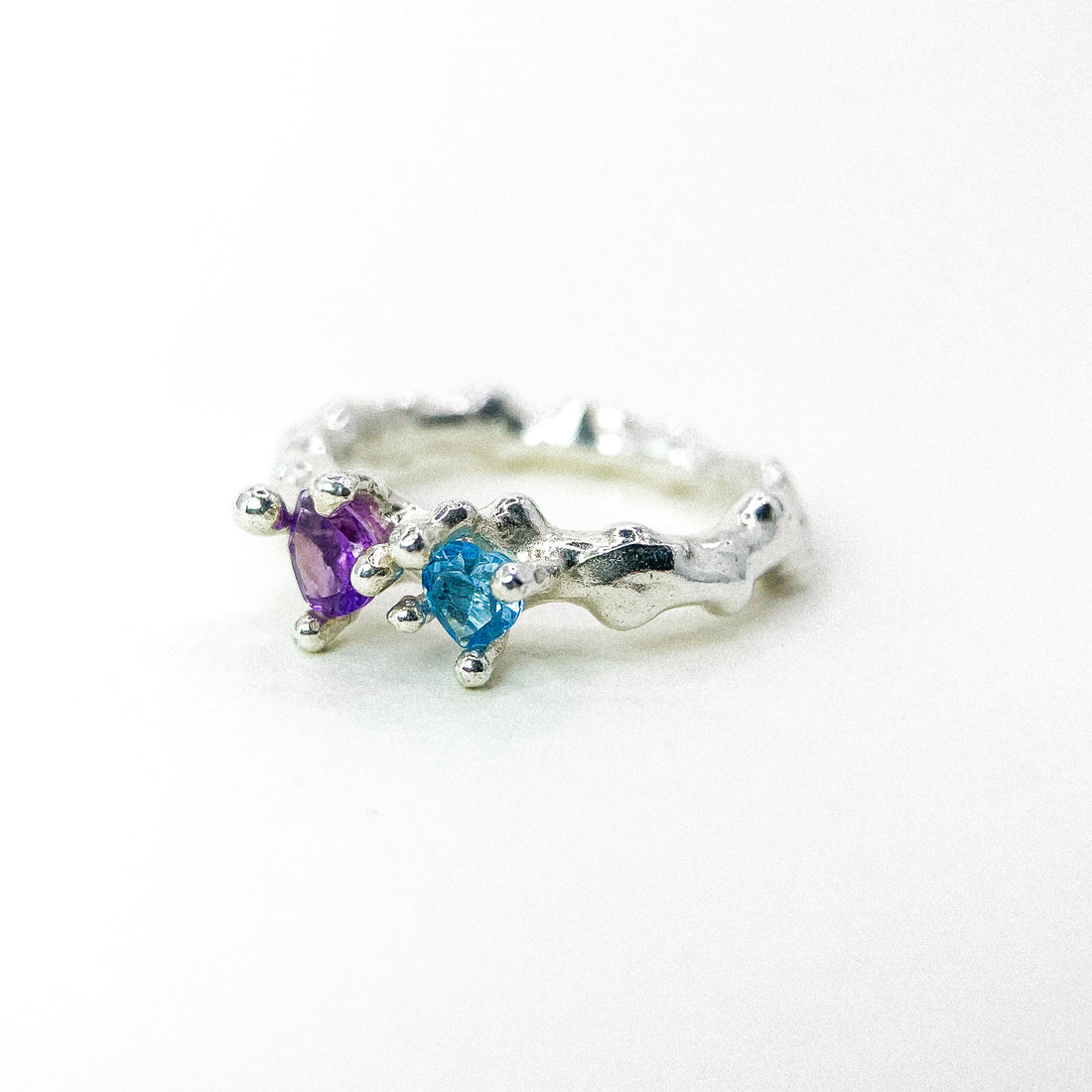TOPAZ AMETHYST BUBBLING SILVER RING