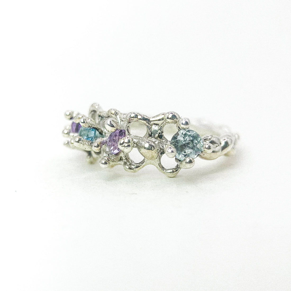 TOPAZ AMETHYST BUBBLING SILVER RING
