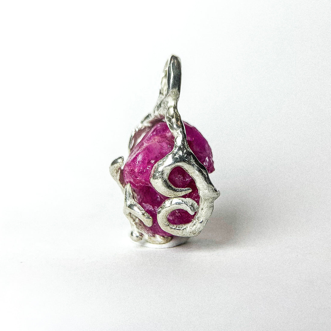 RAW RUBY SILVER PENDANT