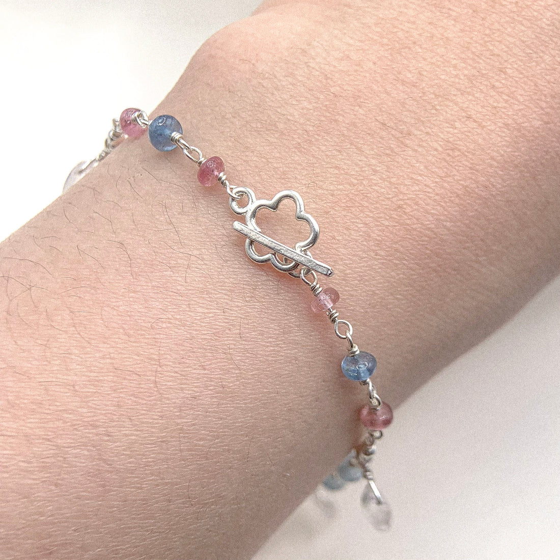 TOURMALINE AND MOONSTONE DROP SILVER BACELET