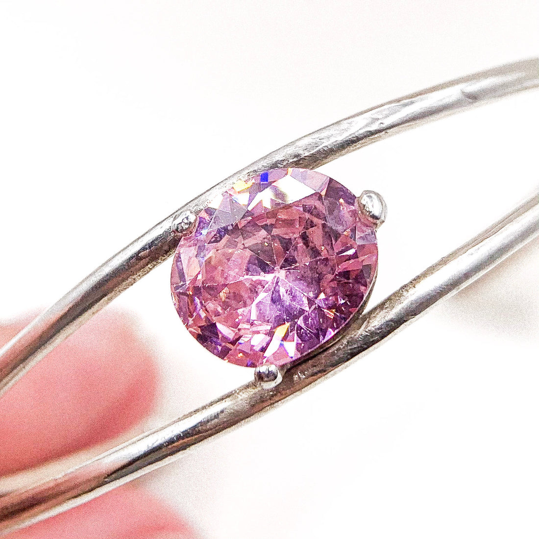 PINK CZ DOUBLE LINE SILVER BANGLE